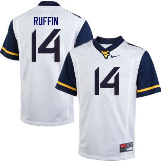 Men's West Virginia Mountaineers NCAA #14 Malachi Ruffin White Authentic Nike Stitched College Football Jersey NH15U86DA